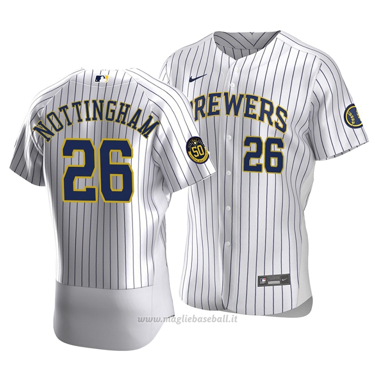 Maglia Baseball Uomo Milwaukee Brewers Jacob Nottingham Autentico Primera Bianco